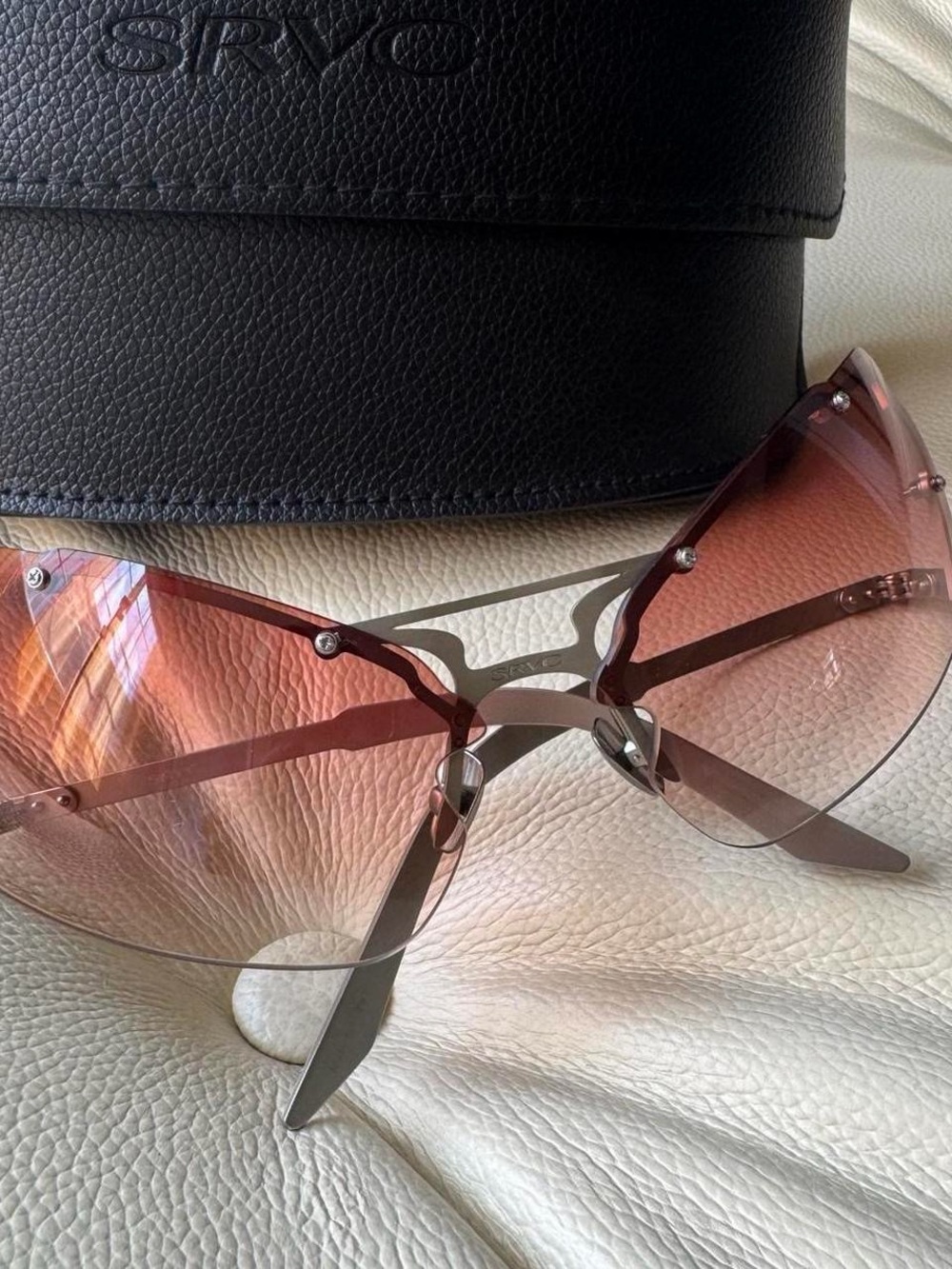 Women's Rimless Pink Gradient Sunglasses with Silver Accents